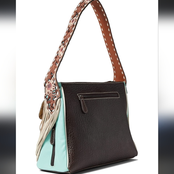 Ariat Handbags - NWT Ariat Monroe brown Tiffany blue leather fringe shoulder bag purse